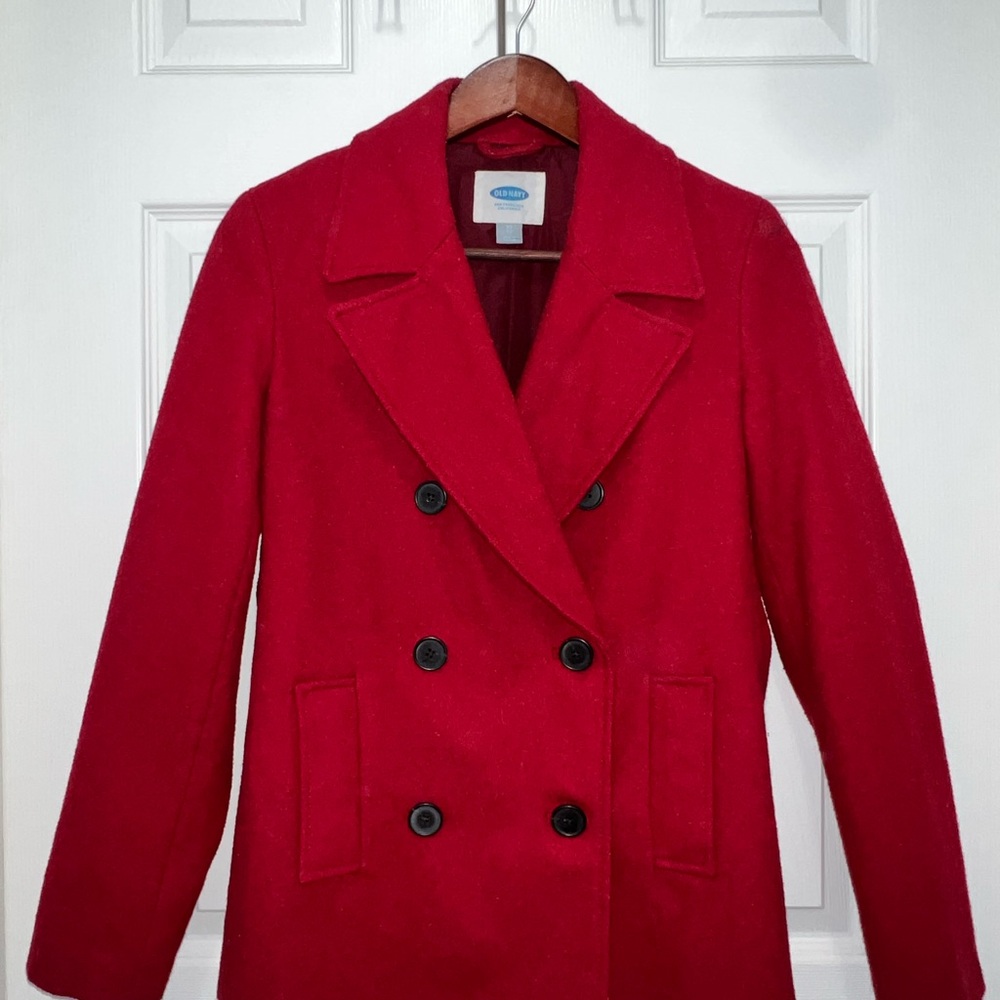 Old Navy Red Pea Coat Classic Double-Breasted Style